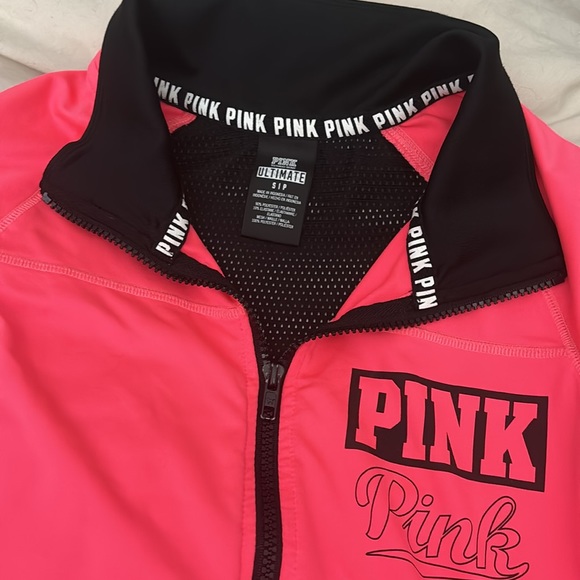 Bright pink Pink Victoria Secret athletic long sleeve top w/ thumb holes. Small - Picture 2 of 3